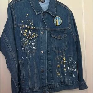Artistic Blue Denim Jacket with Splatter